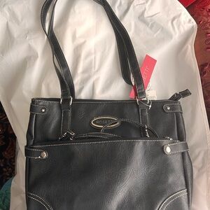 Rosetti Black Shoulder Bag with White Stitching